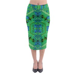 Vines Of Beautiful Flowers On A Painting In Mandala Style Midi Pencil Skirt by pepitasart