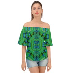 Vines Of Beautiful Flowers On A Painting In Mandala Style Off Shoulder Short Sleeve Top by pepitasart