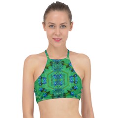 Vines Of Beautiful Flowers On A Painting In Mandala Style Racer Front Bikini Top by pepitasart