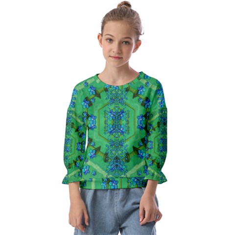 Vines Of Beautiful Flowers On A Painting In Mandala Style Kids  Cuff Sleeve Top by pepitasart