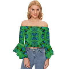 Vines Of Beautiful Flowers On A Painting In Mandala Style Off Shoulder Flutter Bell Sleeve Top by pepitasart