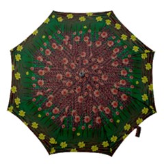 Floral Vines Over Lotus Pond In Meditative Tropical Style Hook Handle Umbrellas (large) by pepitasart