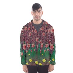 Floral Vines Over Lotus Pond In Meditative Tropical Style Men s Hooded Windbreaker