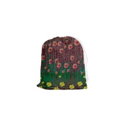 Floral Vines Over Lotus Pond In Meditative Tropical Style Drawstring Pouch (xs) by pepitasart