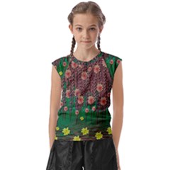 Floral Vines Over Lotus Pond In Meditative Tropical Style Kids  Raglan Cap Sleeve Tee by pepitasart