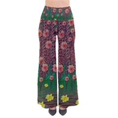 Floral Vines Over Lotus Pond In Meditative Tropical Style So Vintage Palazzo Pants by pepitasart