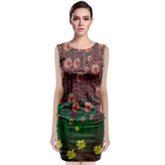 Floral Vines Over Lotus Pond In Meditative Tropical Style Classic Sleeveless Midi Dress by pepitasart