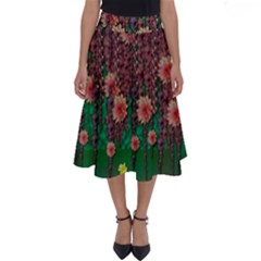 Floral Vines Over Lotus Pond In Meditative Tropical Style Perfect Length Midi Skirt by pepitasart