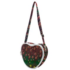 Floral Vines Over Lotus Pond In Meditative Tropical Style Heart Shoulder Bag by pepitasart