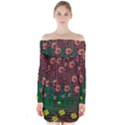 Floral Vines Over Lotus Pond In Meditative Tropical Style Long Sleeve Off Shoulder Dress View1