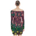 Floral Vines Over Lotus Pond In Meditative Tropical Style Long Sleeve Off Shoulder Dress View2