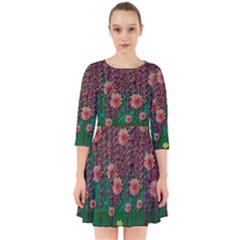 Floral Vines Over Lotus Pond In Meditative Tropical Style Smock Dress by pepitasart