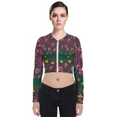 Floral Vines Over Lotus Pond In Meditative Tropical Style Long Sleeve Zip Up Bomber Jacket by pepitasart