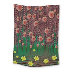 Floral Vines Over Lotus Pond In Meditative Tropical Style Medium Tapestry by pepitasart