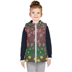 Floral Vines Over Lotus Pond In Meditative Tropical Style Kids  Hooded Puffer Vest by pepitasart