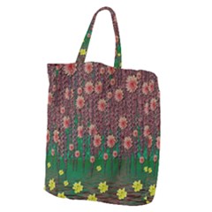 Floral Vines Over Lotus Pond In Meditative Tropical Style Giant Grocery Tote by pepitasart