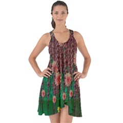 Floral Vines Over Lotus Pond In Meditative Tropical Style Show Some Back Chiffon Dress by pepitasart