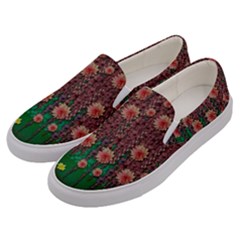 Floral Vines Over Lotus Pond In Meditative Tropical Style Men s Canvas Slip Ons by pepitasart