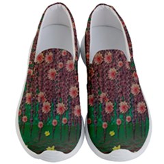 Floral Vines Over Lotus Pond In Meditative Tropical Style Men s Lightweight Slip Ons by pepitasart