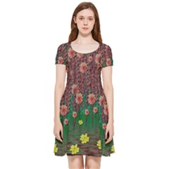 Floral Vines Over Lotus Pond In Meditative Tropical Style Inside Out Cap Sleeve Dress by pepitasart