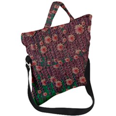 Floral Vines Over Lotus Pond In Meditative Tropical Style Fold Over Handle Tote Bag by pepitasart