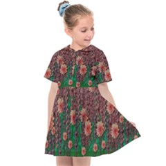 Floral Vines Over Lotus Pond In Meditative Tropical Style Kids  Sailor Dress by pepitasart