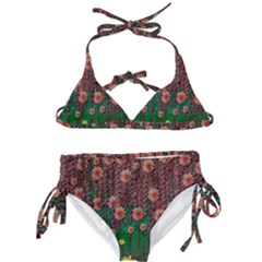 Floral Vines Over Lotus Pond In Meditative Tropical Style Kids  Classic Bikini Set by pepitasart