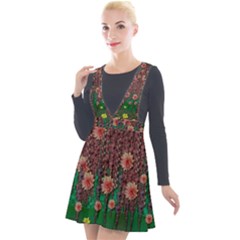 Floral Vines Over Lotus Pond In Meditative Tropical Style Plunge Pinafore Velour Dress by pepitasart