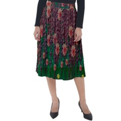 Floral Vines Over Lotus Pond In Meditative Tropical Style Classic Velour Midi Skirt  by pepitasart