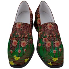 Floral Vines Over Lotus Pond In Meditative Tropical Style Women s Chunky Heel Loafers by pepitasart