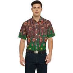 Floral Vines Over Lotus Pond In Meditative Tropical Style Men s Short Sleeve Pocket Shirt  by pepitasart