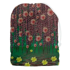 Floral Vines Over Lotus Pond In Meditative Tropical Style Drawstring Pouch (3xl) by pepitasart