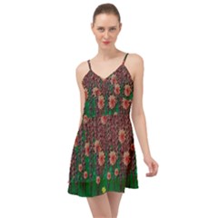 Floral Vines Over Lotus Pond In Meditative Tropical Style Summer Time Chiffon Dress by pepitasart