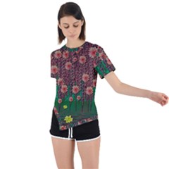 Floral Vines Over Lotus Pond In Meditative Tropical Style Asymmetrical Short Sleeve Sports Tee by pepitasart