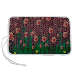 Floral Vines Over Lotus Pond In Meditative Tropical Style Pen Storage Case (s) by pepitasart