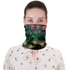 Floral Vines Over Lotus Pond In Meditative Tropical Style Face Covering Bandana (adult) by pepitasart