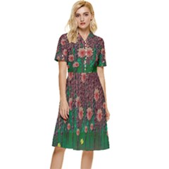 Floral Vines Over Lotus Pond In Meditative Tropical Style Button Top Knee Length Dress by pepitasart