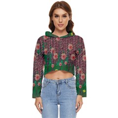 Floral Vines Over Lotus Pond In Meditative Tropical Style Women s Lightweight Cropped Hoodie by pepitasart