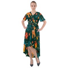 Vintage-christmas-pattern Front Wrap High Low Dress