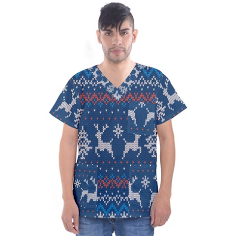 Knitted-christmas-pattern 001 Men s V-neck Scrub Top by nate14shop