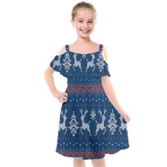 Knitted-christmas-pattern 001 Kids  Cut Out Shoulders Chiffon Dress by nate14shop