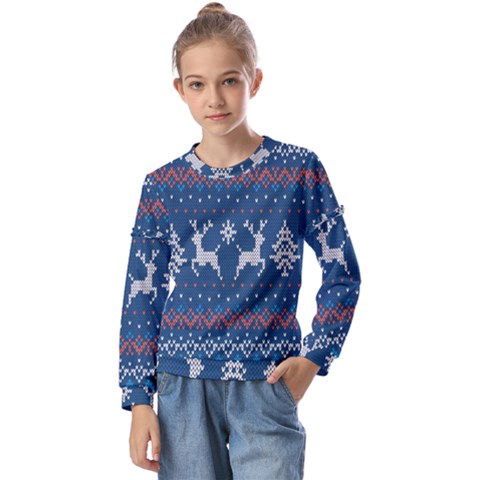 Knitted-christmas-pattern 001 Kids  Long Sleeve Tee With Frill  by nate14shop