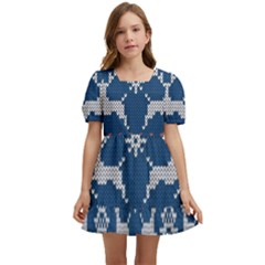 Knitted-christmas-pattern 001 Kids  Short Sleeve Dolly Dress by nate14shop