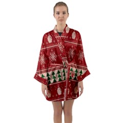 Knitted-christmas-pattern Long Sleeve Satin Kimono by nate14shop