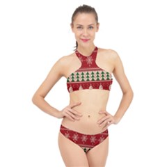 Knitted-christmas-pattern High Neck Bikini Set by nate14shop