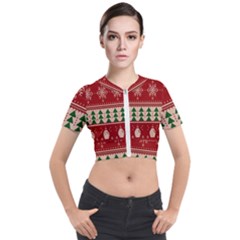 Knitted-christmas-pattern Short Sleeve Cropped Jacket