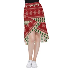 Knitted-christmas-pattern Frill Hi Low Chiffon Skirt by nate14shop