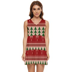 Knitted-christmas-pattern Tiered Sleeveless Mini Dress by nate14shop