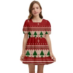 Knitted-christmas-pattern Kids  Short Sleeve Dolly Dress by nate14shop