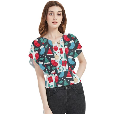 Pack-christmas-patterns Butterfly Chiffon Blouse by nate14shop